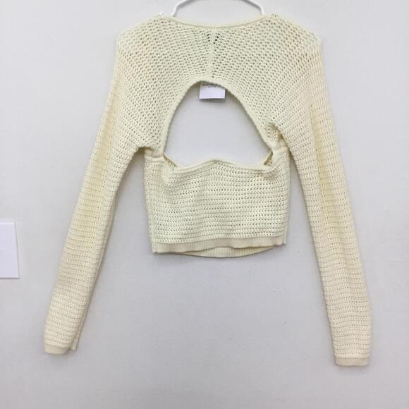 AMERICAN EAGLE Long Sleeve Cream Square Neck Knit Sweater Sz L - Picture 3 of 6